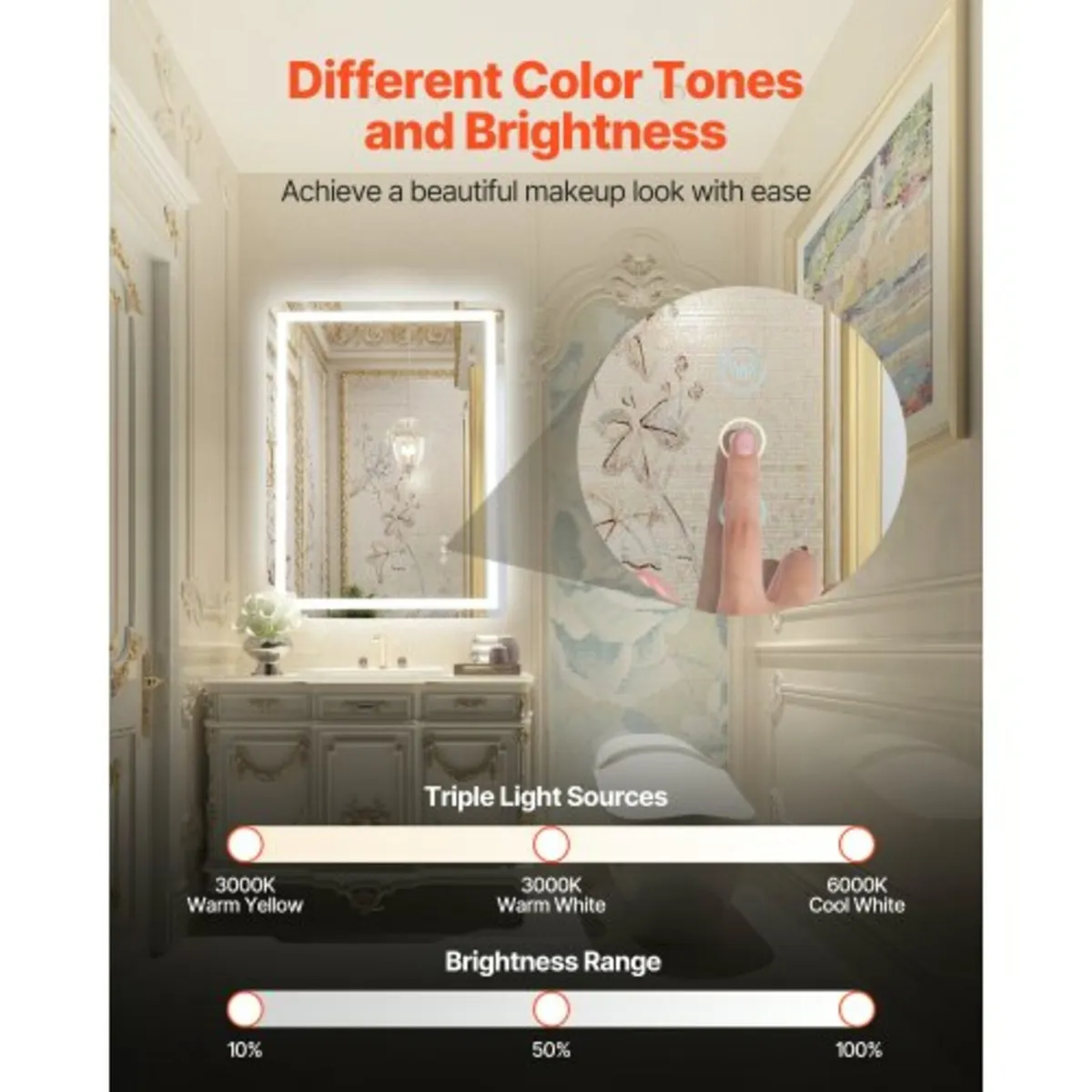 LED Bathroom Mirror, 60 x 80 cm LED Bathroom Vanit - Image 4