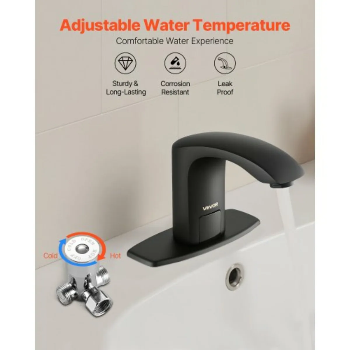 Black-Touchless Bathroom Sink Faucet, Automatic Mo - Image 2