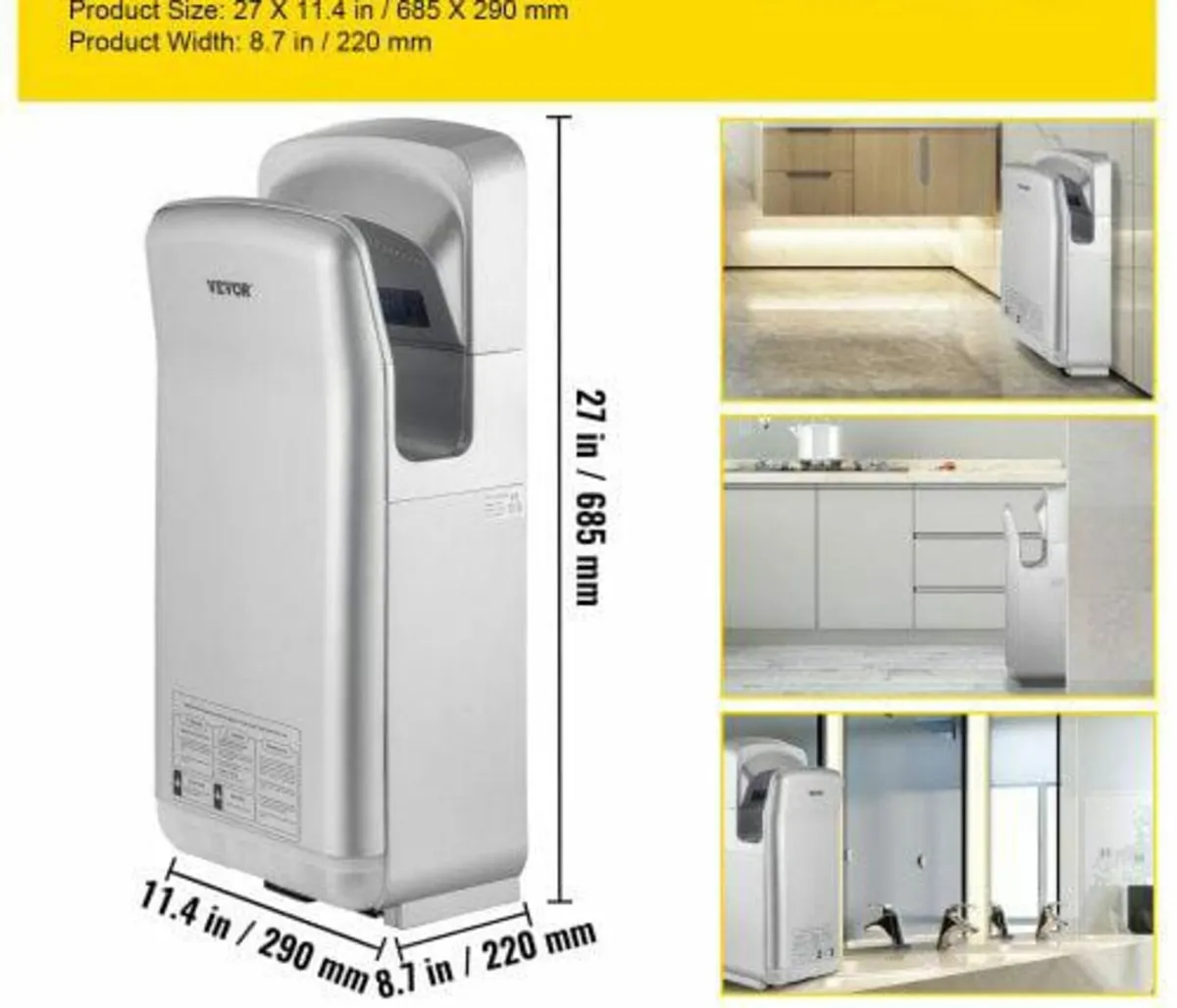 Jet Hand Dryer, Premium Electric Commercial Blade - Image 3
