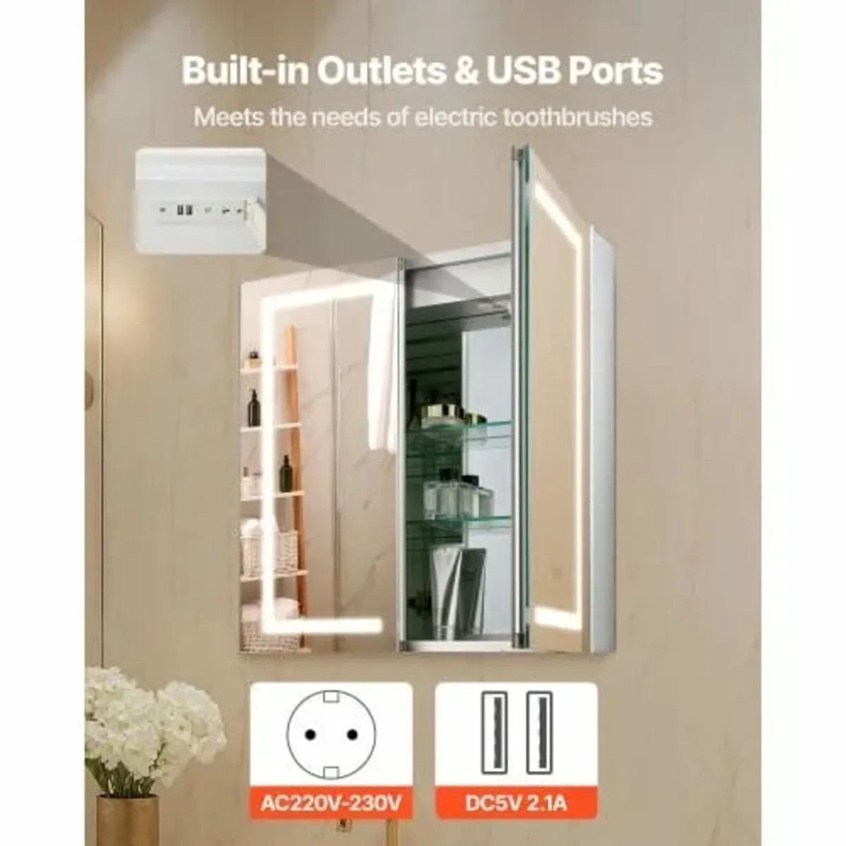 Lighted Medicine Cabinet with Mirror, 65 x 65 cm R - Image 2