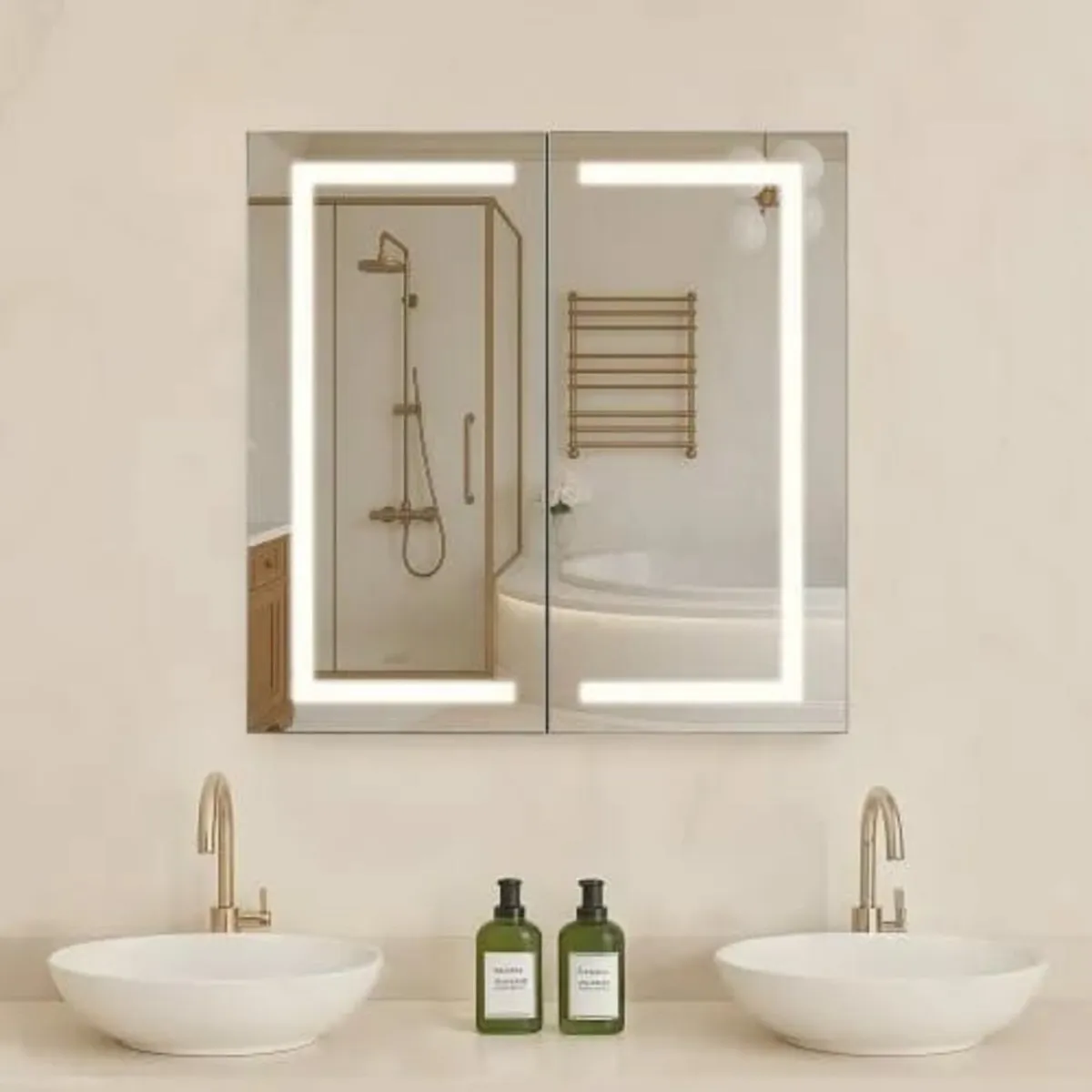 Lighted Medicine Cabinet with Mirror, 65 x 65 cm R - Image 1