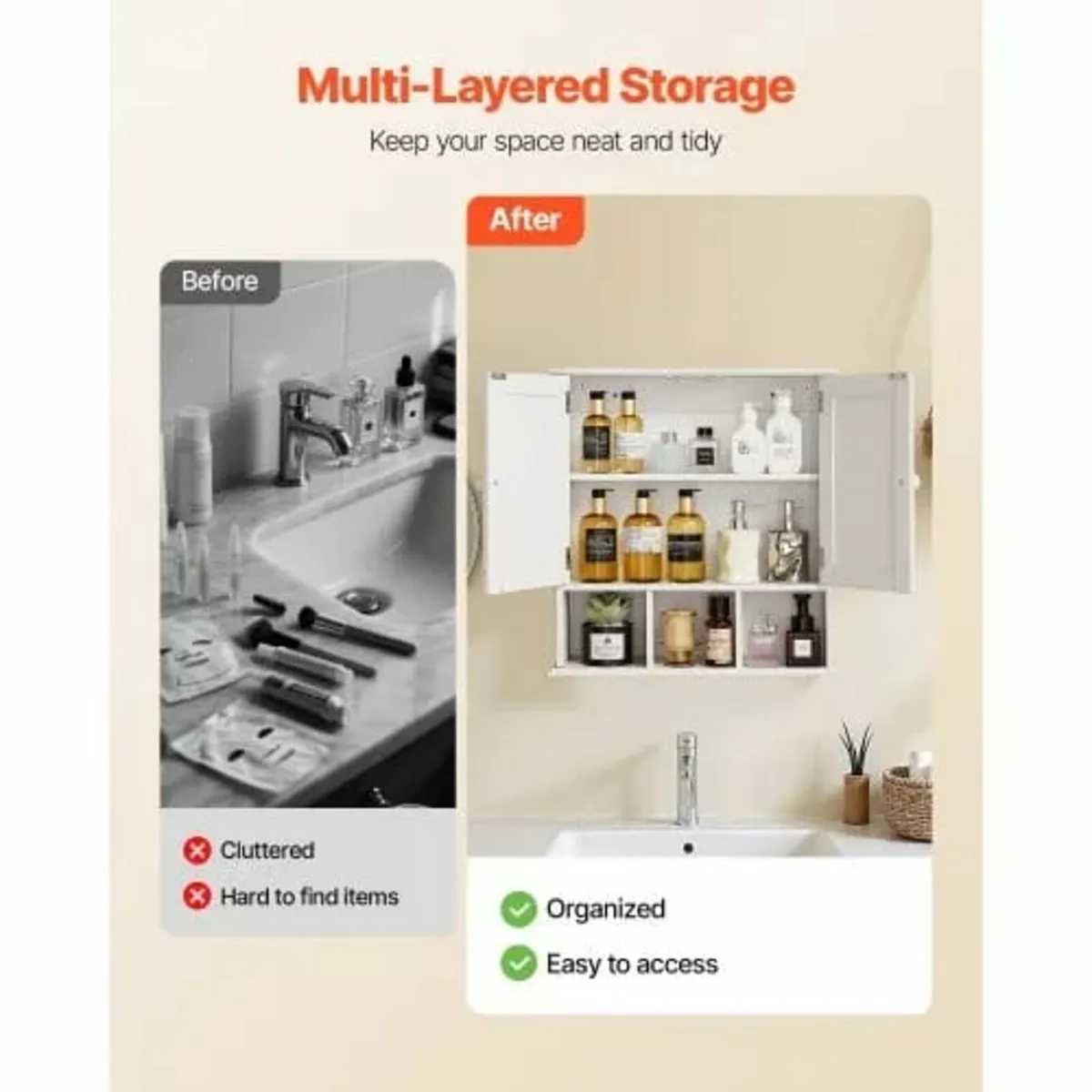 Bathroom Wall Cabinet, 2 Doors & Adjustable Shelf, - Image 4