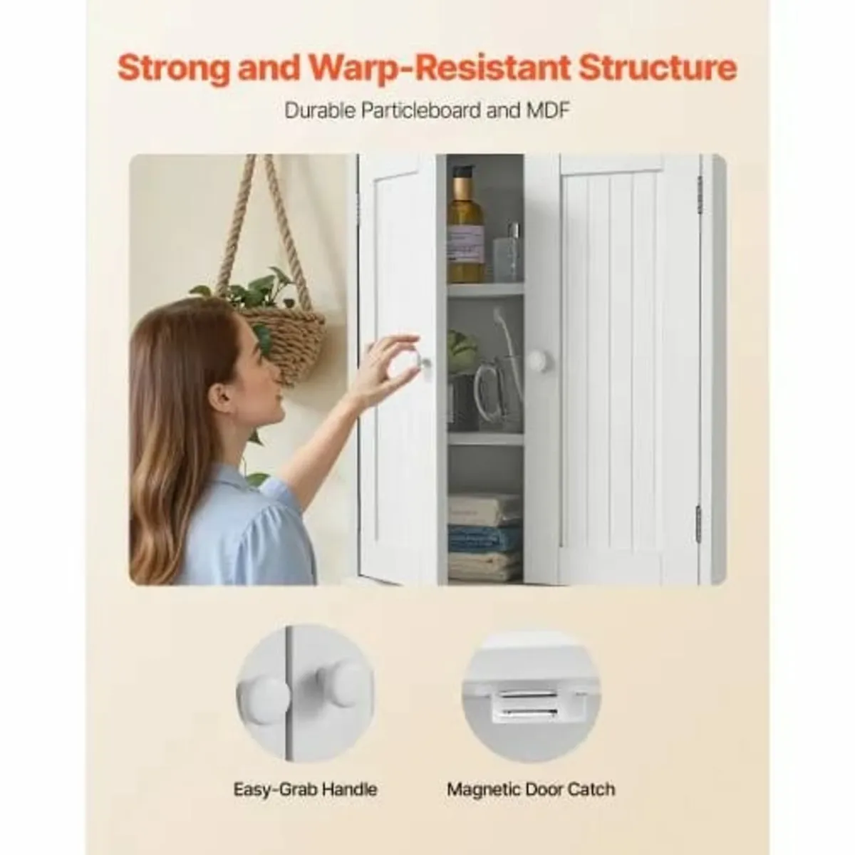 Bathroom Wall Cabinet, 2 Doors and Adjustable Shel - Image 4