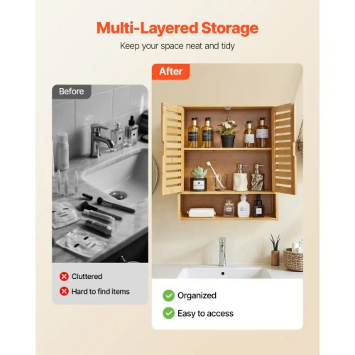 Bathroom Wall Cabinet, 2 Doors and Adjustable Shel - Image 2