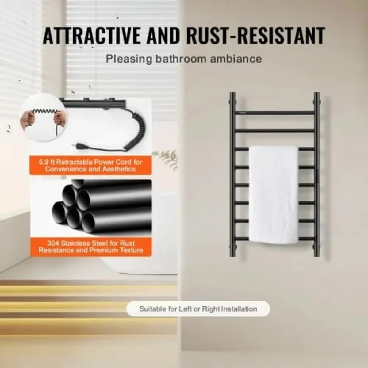 8 Bars Towel Warmer Rack, Wall Mounted Heated Towe - Image 4