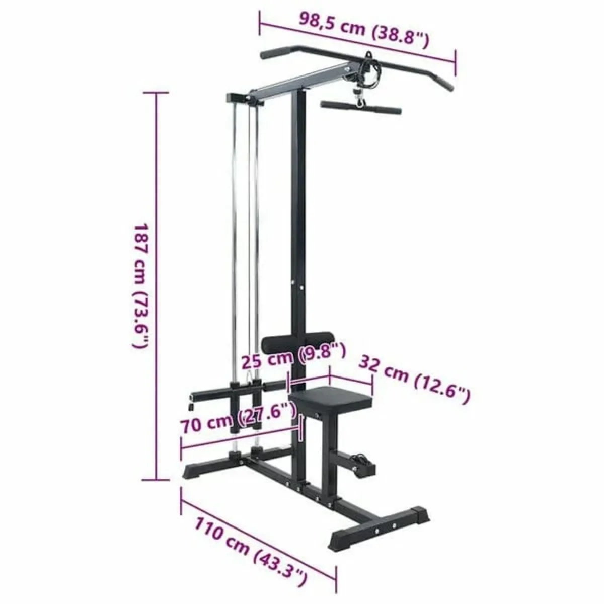 Lat Pulldown Machine Manual Black 110 x 70 x 187 c - Image 3