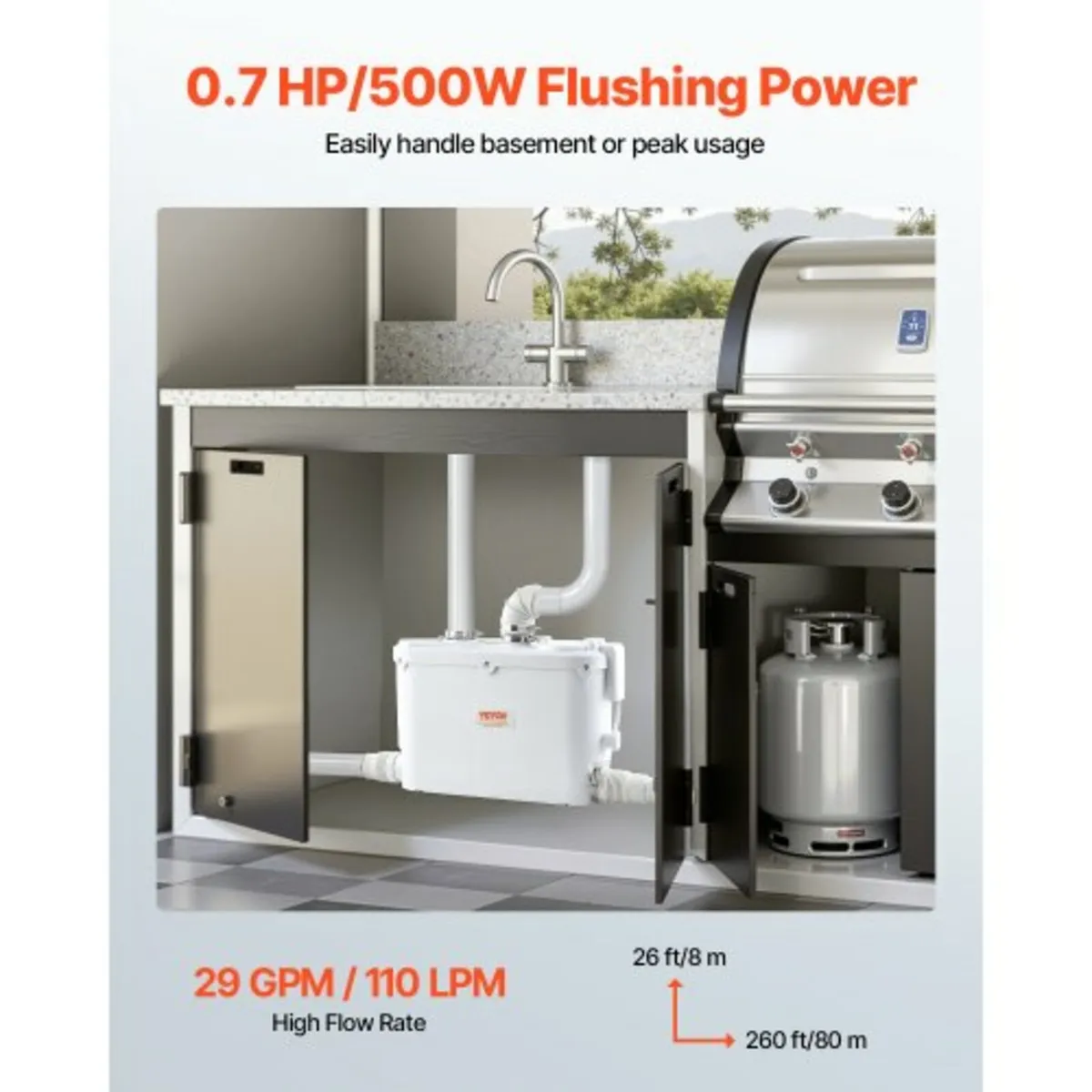 Macerator Pump, 500W, 110 L/min(29 GPM) Flow, 26 f - Image 3