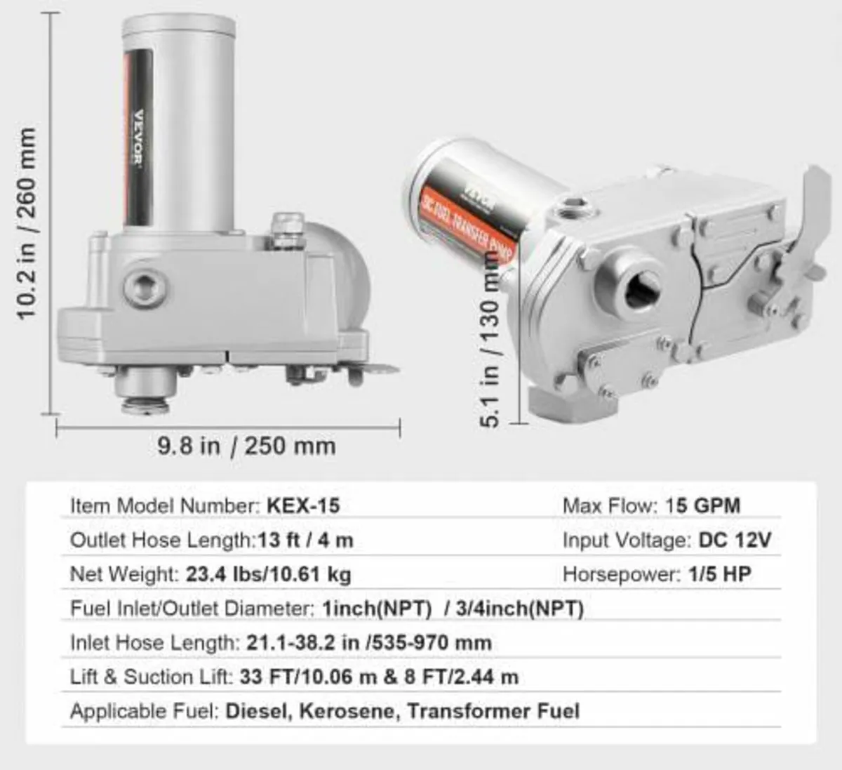 Fuel Transfer Pump, 12V DC 57L/min(15 GPM) 149W(1/ - Image 4