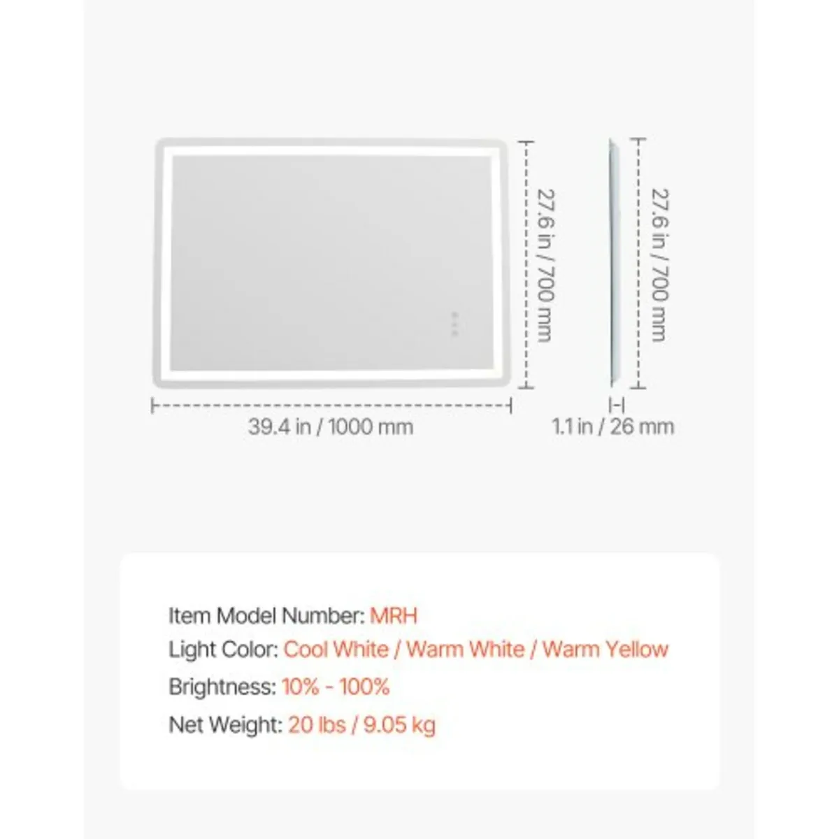 LED Bathroom Mirror, 70 x 100 cm LED Bathroom Vani - Image 3