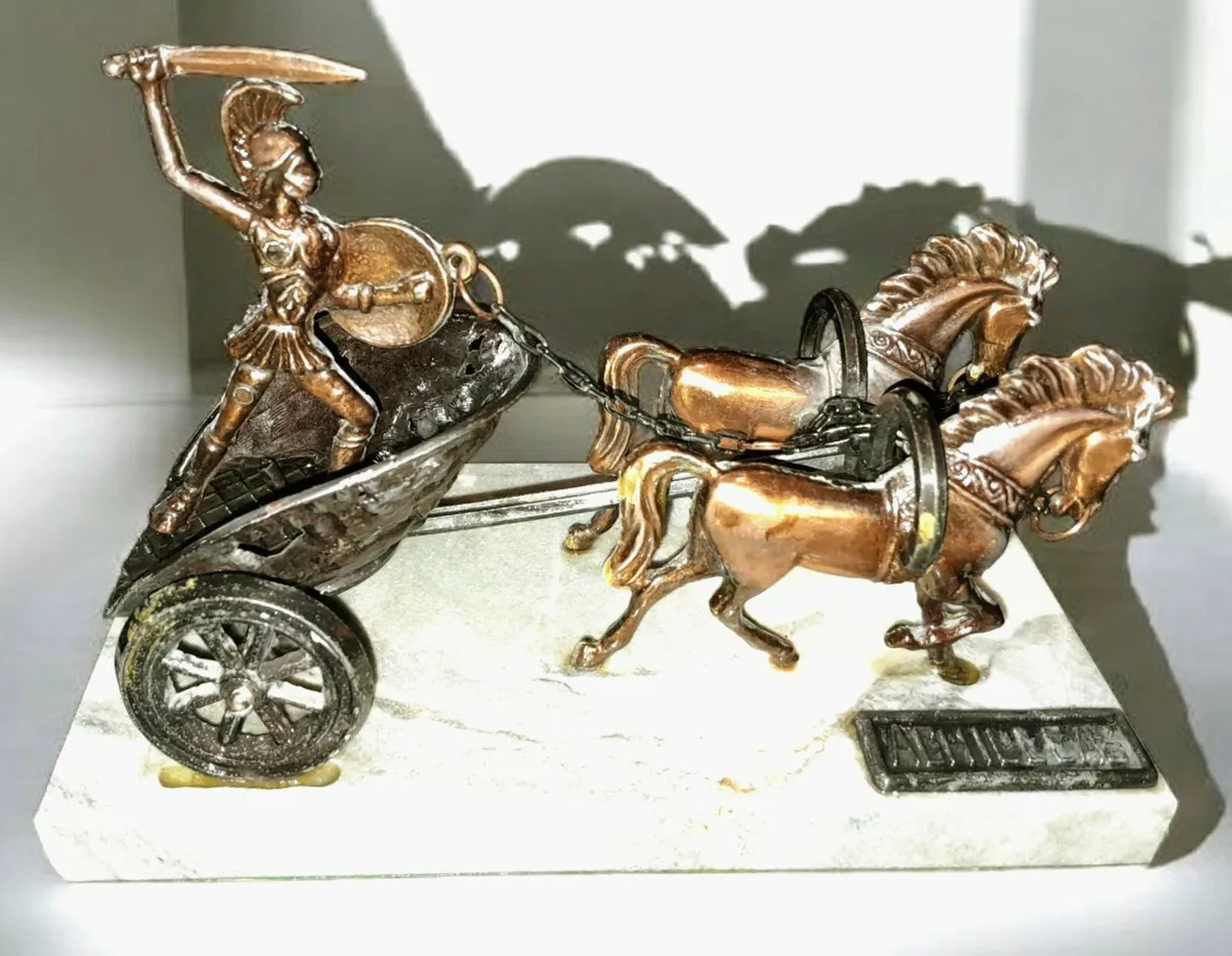 Achilleas copper chariot on marble base