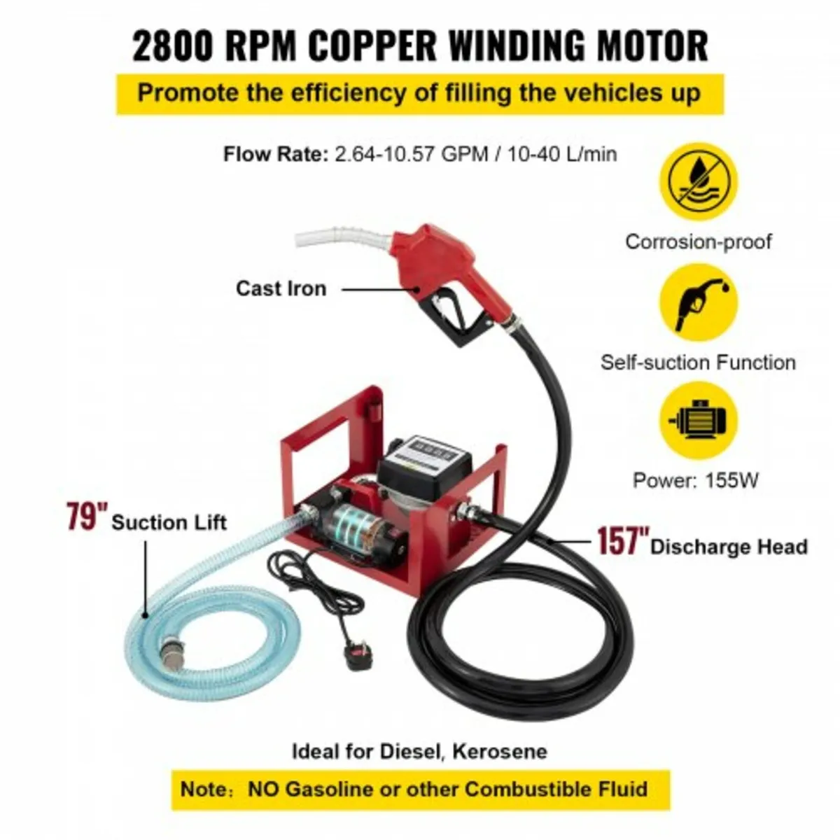 40 L Diesel Pump, Heating Oil Pump, 300 W Self-Pri - Image 4