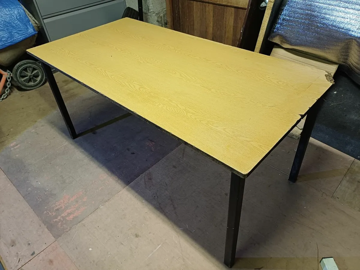 Steel Framed Oak Top Table - Image 2
