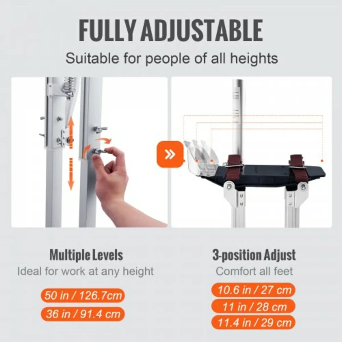 Drywall Stilts, 91.4 cm-127 cm Adjustable Aluminum - Image 3