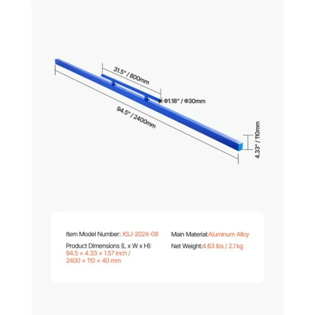 Concrete Screed, 96 Inch Screed with Level Vial, E - Image 3