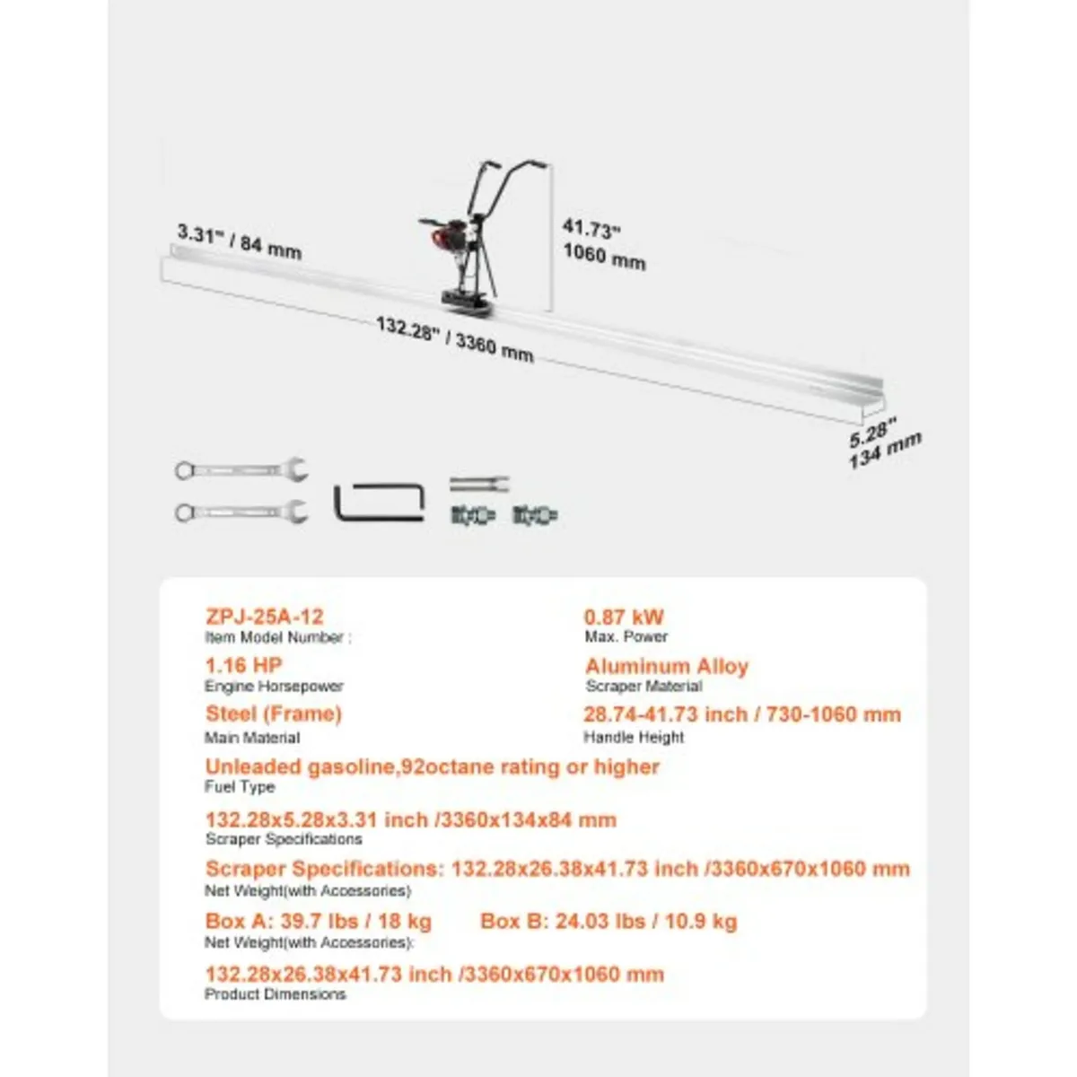 Concrete Power Screed, 12 ft Aluminum Board Straig - Image 2