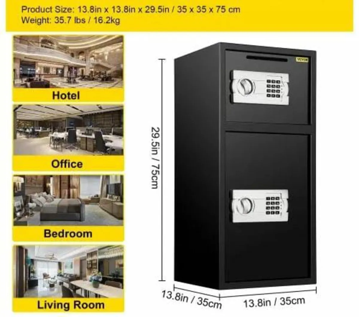 83.8 cm Digital Double Door Safe Depository Box Gu - Image 3