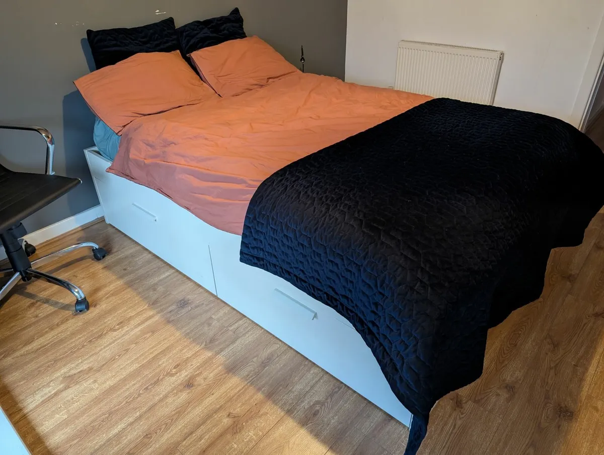 White double bed frame with storage - Image 1