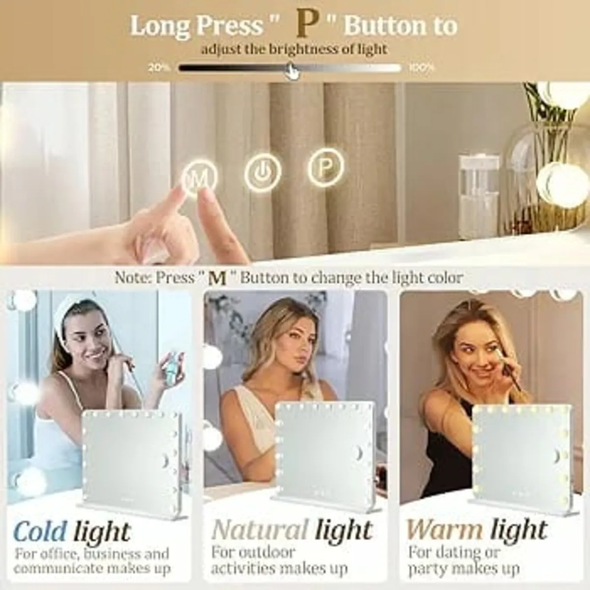 Vanity Mirror with Light, LED Makup Mirror, 3-Colo - Image 4