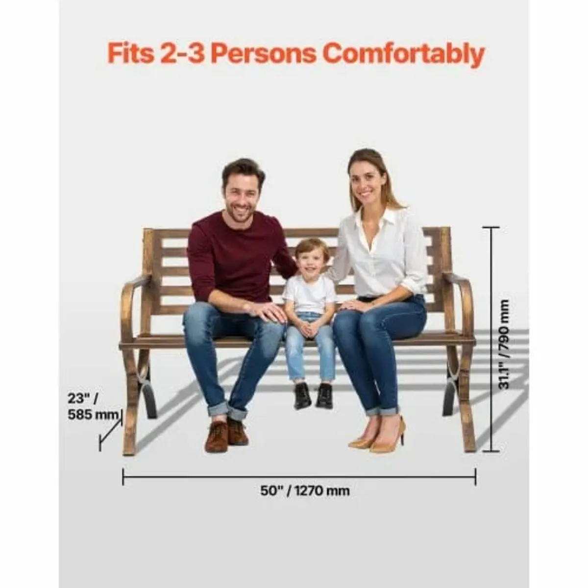 Outdoor Bench Patio Bench 127 cm Metal Frame Slatt - Image 4