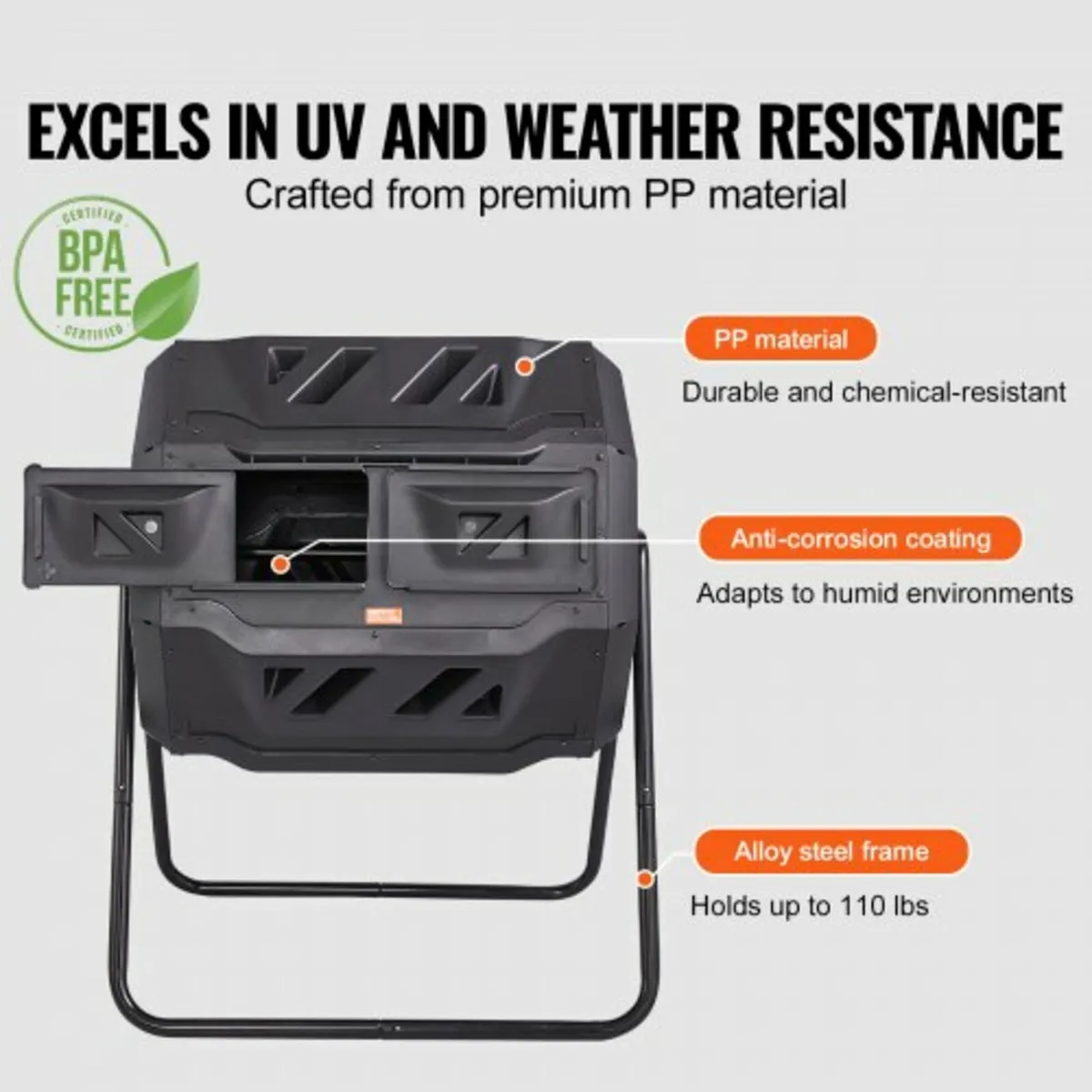 Compost Bin, 162.8 L Dual Chamber Composting Tumbl - Image 3