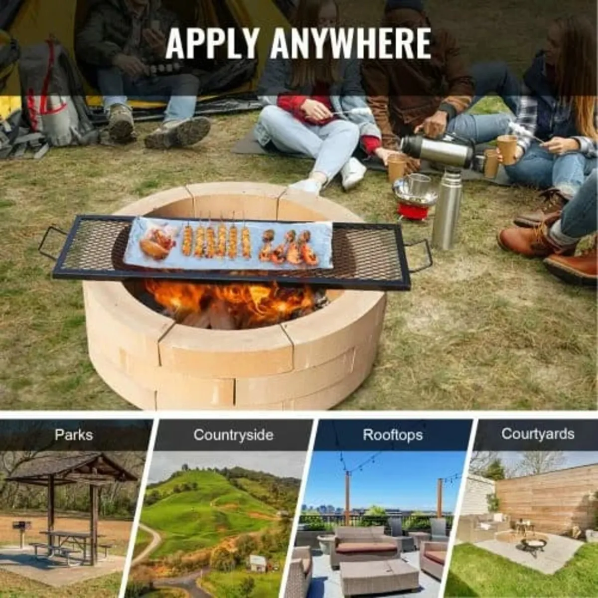 X-Marks Fire Pit Grill Grate, Rectangle Cooking Gr - Image 3