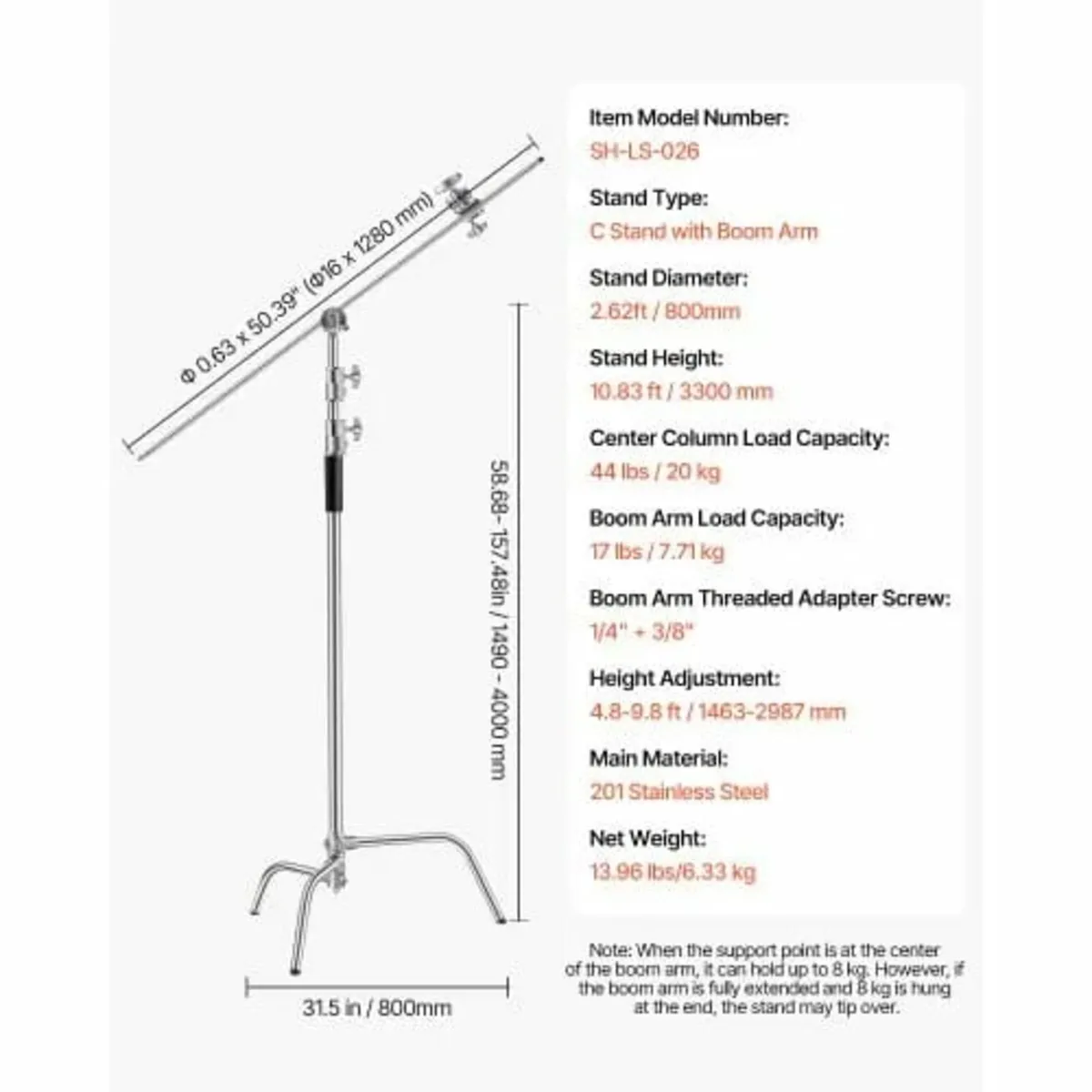 C Stand with Boom Arm Max Height 10.83 ft/330 cm P - Image 3