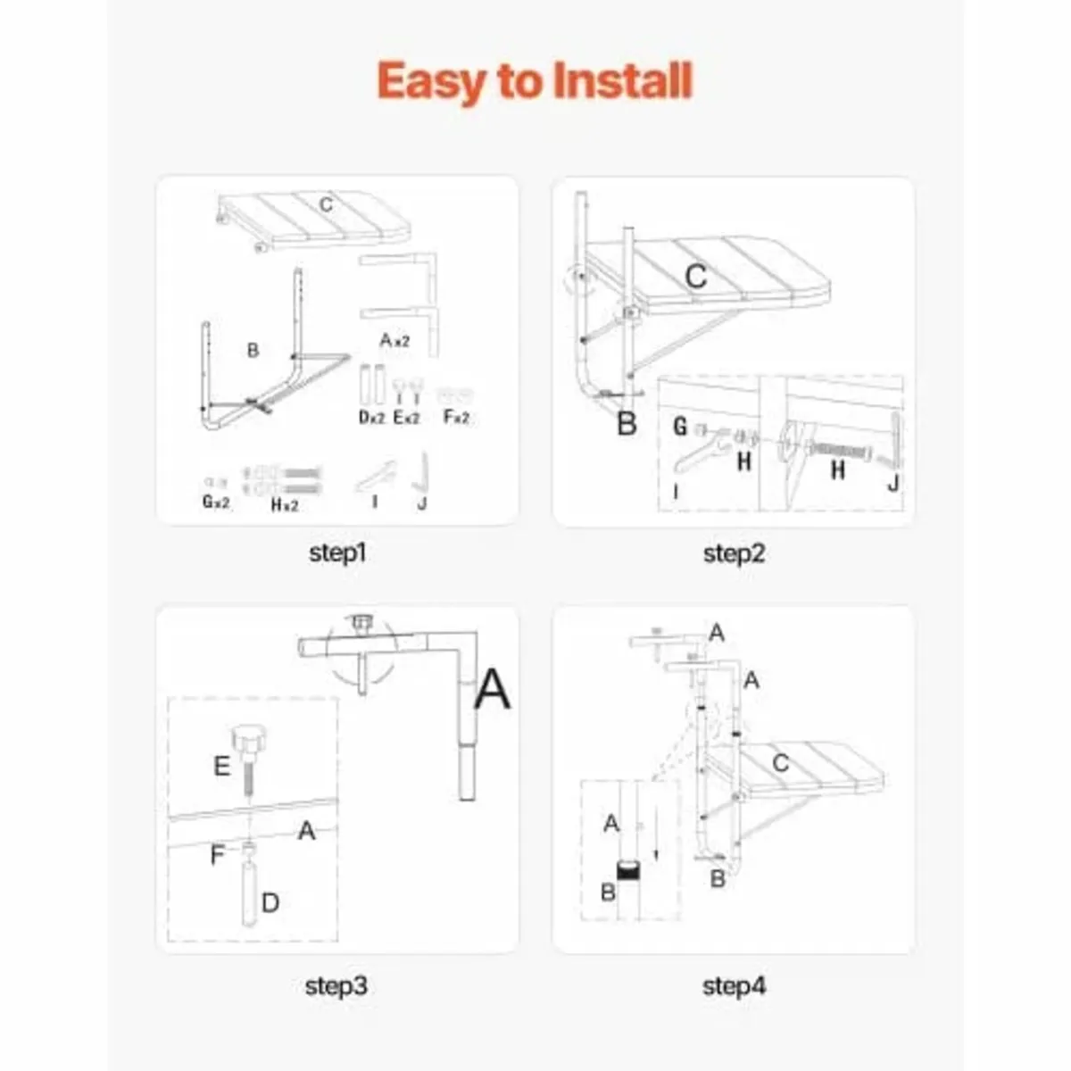 Balcony Hanging Table 25 x 24 in Patio Railing Bar - Image 3