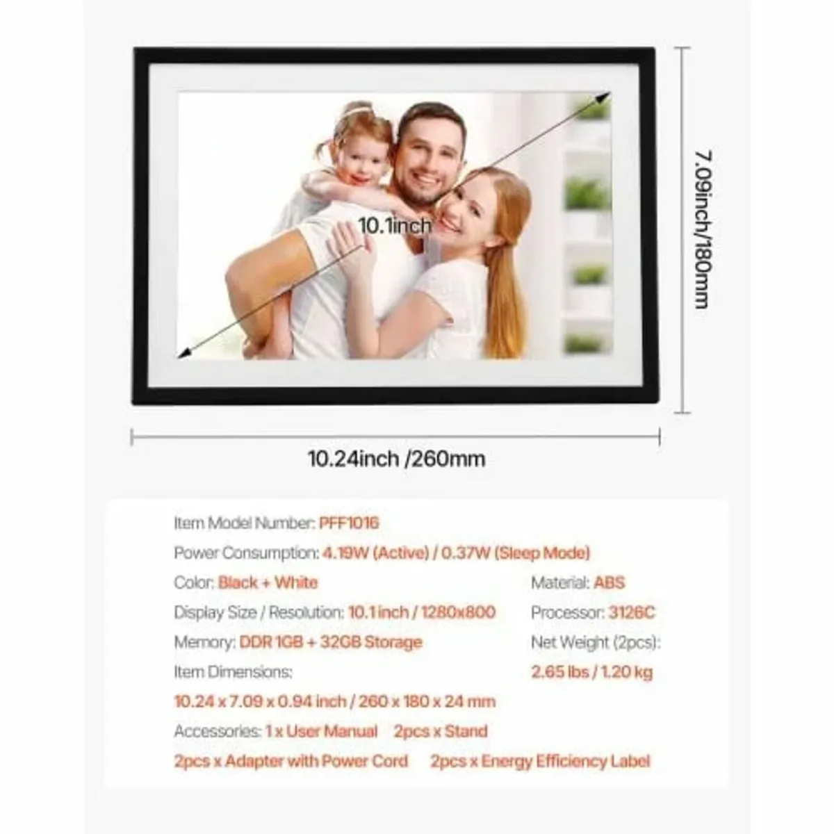 260x180 mm (10 inch) Digital Picture Frame 32GB To - Image 3