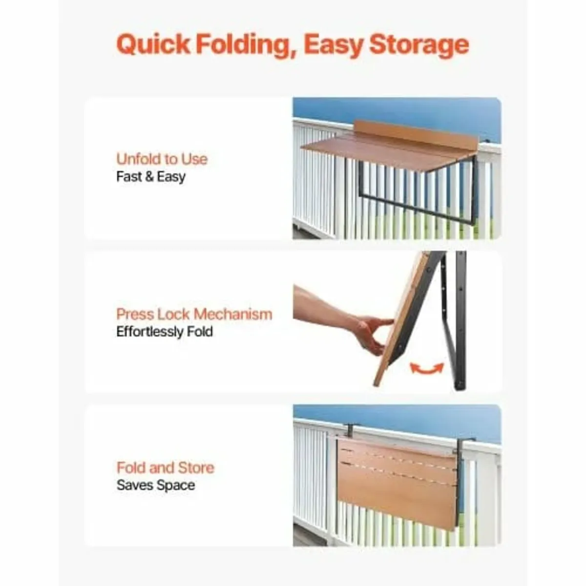 Balcony Hanging Table 15 x 39 in Patio Railing Bar - Image 4