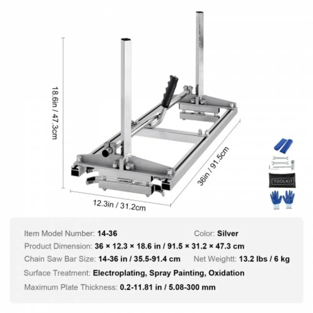 Portable Sawmill 35.6cm-91.4cm Guide Bar Galvanize - Image 3