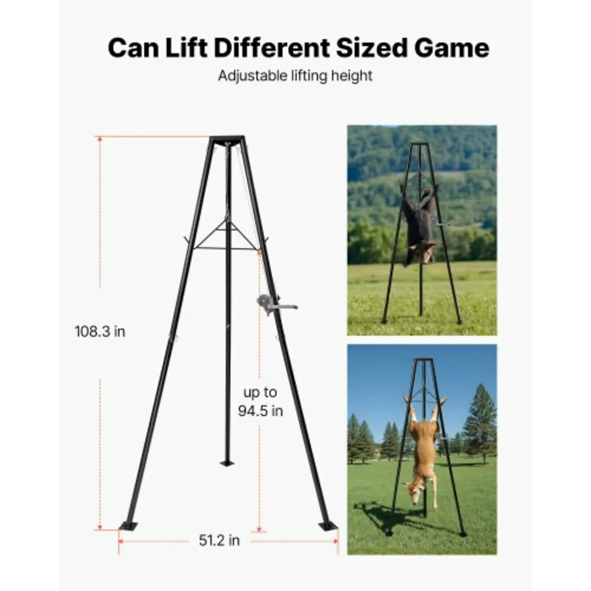 Tripod Deer Hoist, 500 lbs Load Capacity, Hunting - Image 2