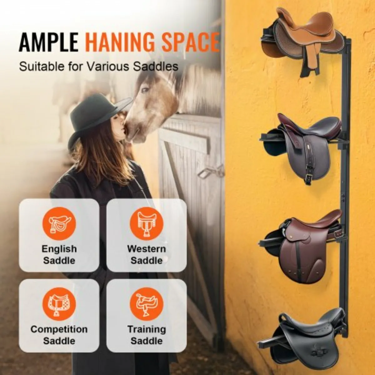 Wall Mount Saddle Rack, 24 x 7 x 52 in, Four Tiers - Image 4