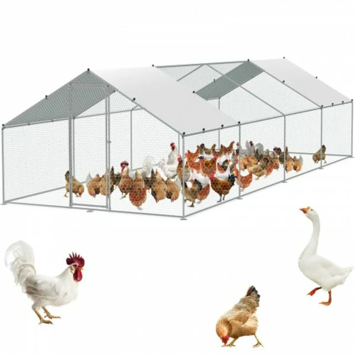 Large Metal Chicken Coop with Run, 3 x 7.83 x 1.99 - Image 1