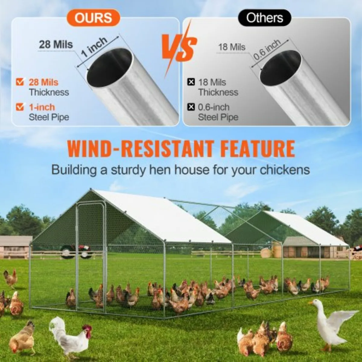 Large Metal Chicken Coop with Run, 3 x 7.83 x 1.99 - Image 2