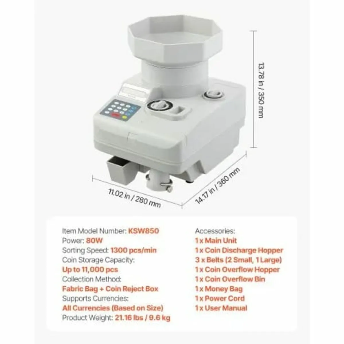 Coin Counter, Professional Coin Sorter with LED Di - Image 2