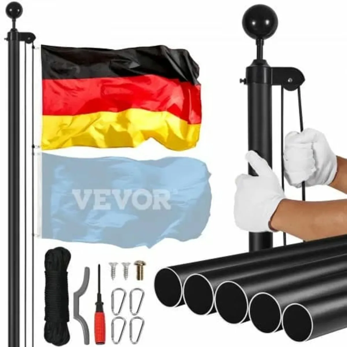 20FT Detachable Flagpole Kit, Heavy Duty Aluminum - Image 1
