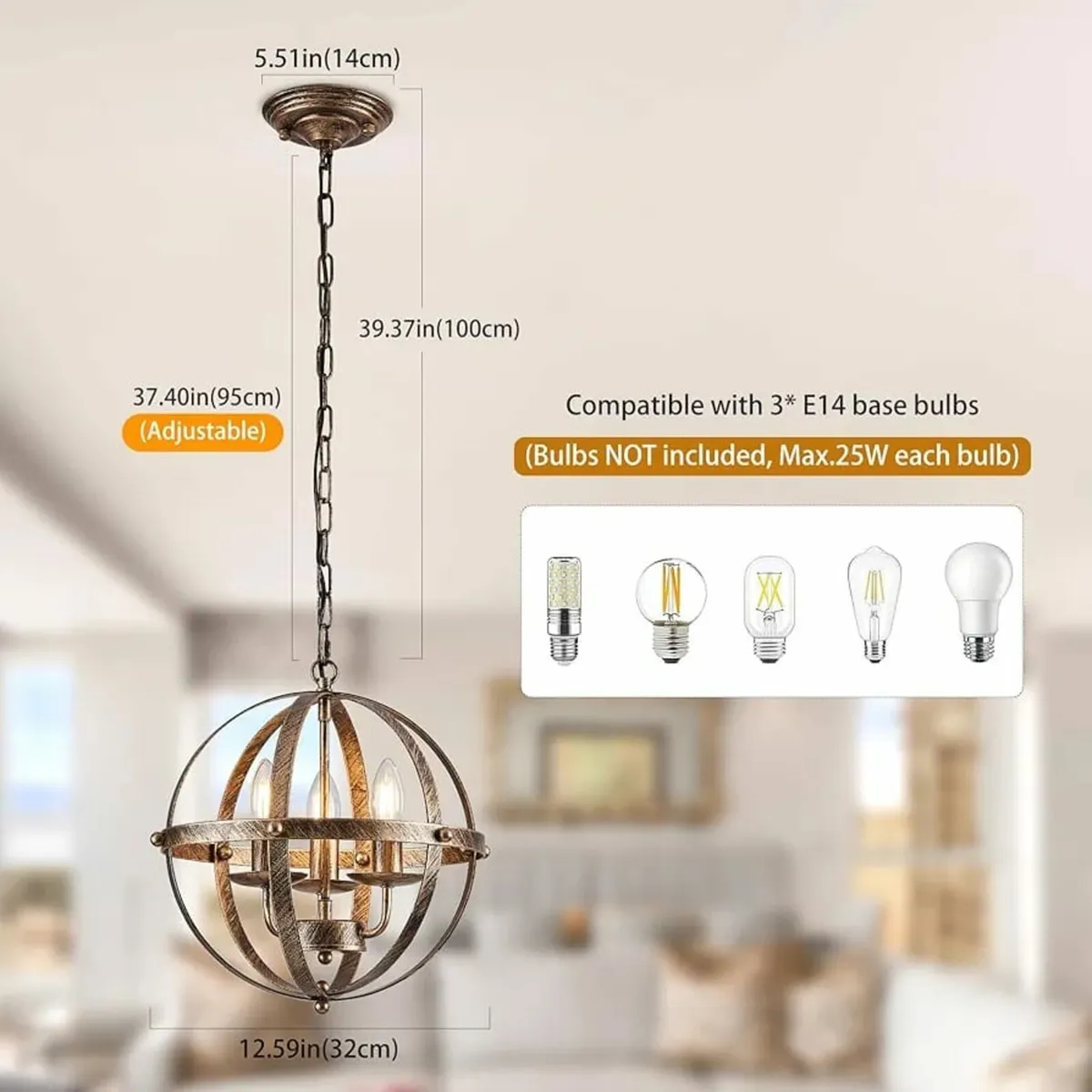 Pendant Light Industrial Globe Farmhouse Lighting - Image 3