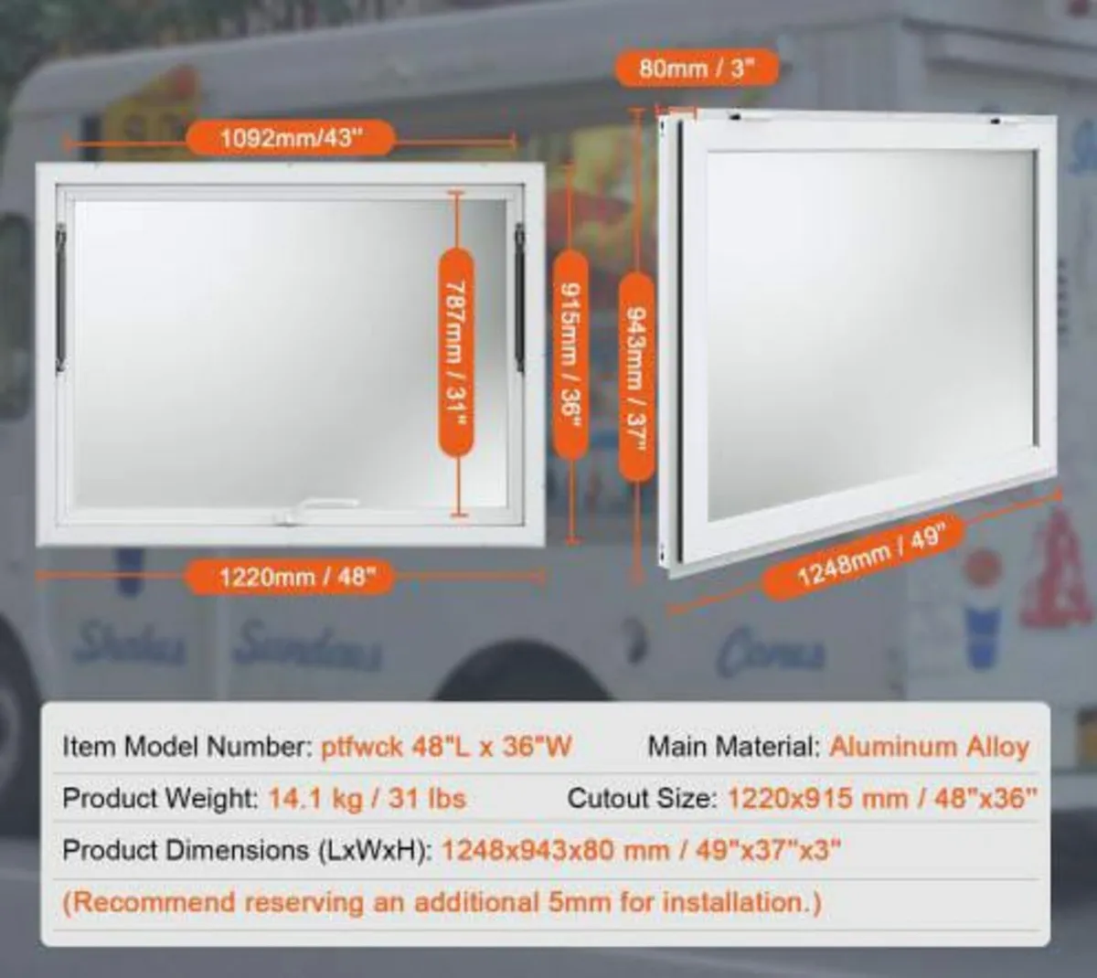 Concession Window 48"x36", Aluminum Alloy Food Tru - Image 4