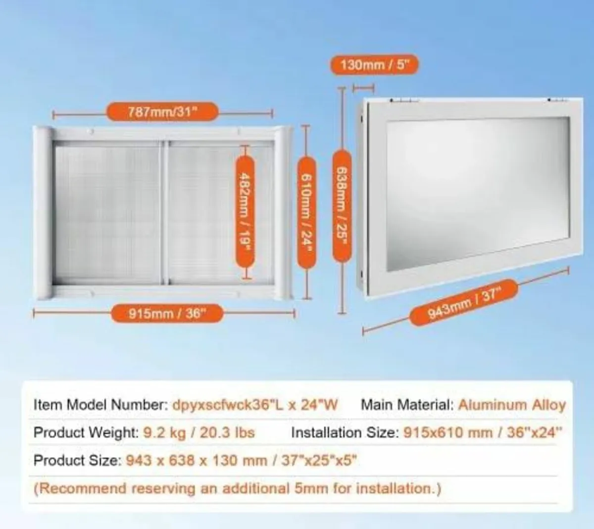 Concession Window for Food Truck, 36"x24" Aluminum - Image 4