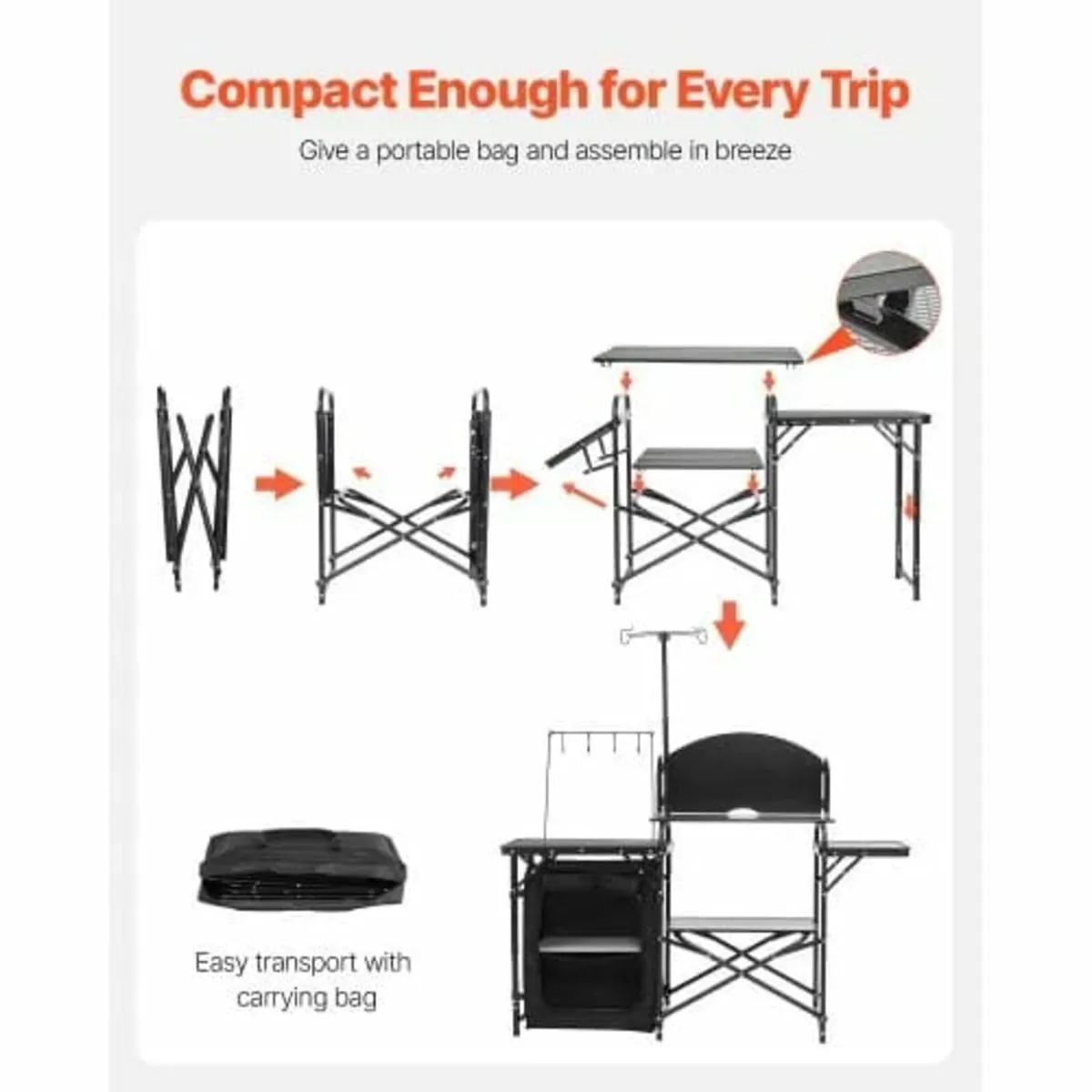 Camping Kitchen Table, Outdoor Camp Cooking Table, - Image 4