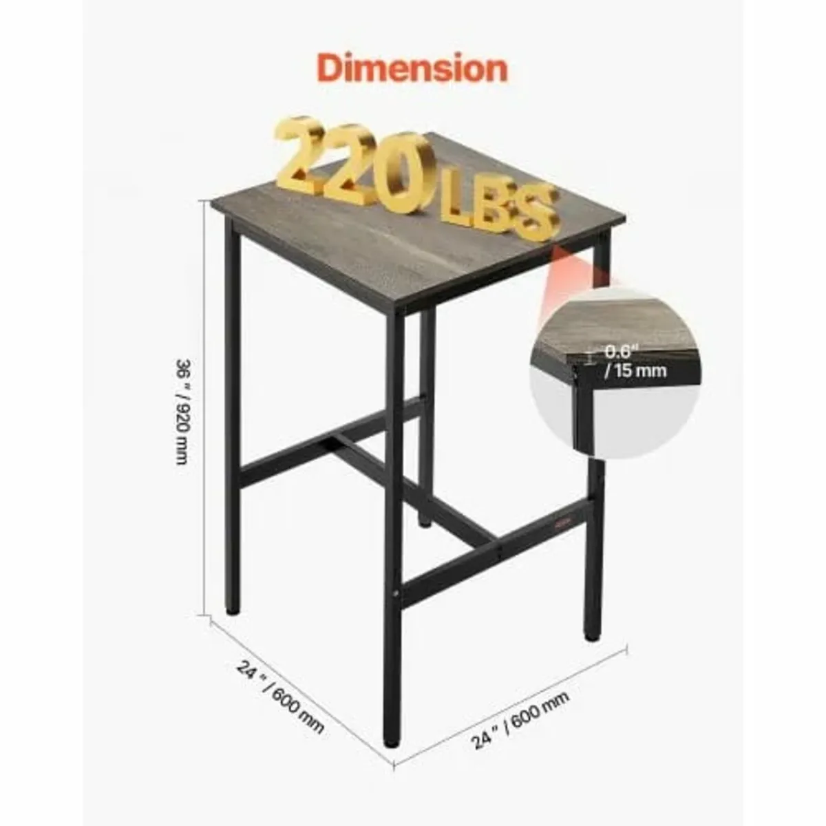Bar Table, Sturdy Metal Frame High Top Pub Table, - Image 2