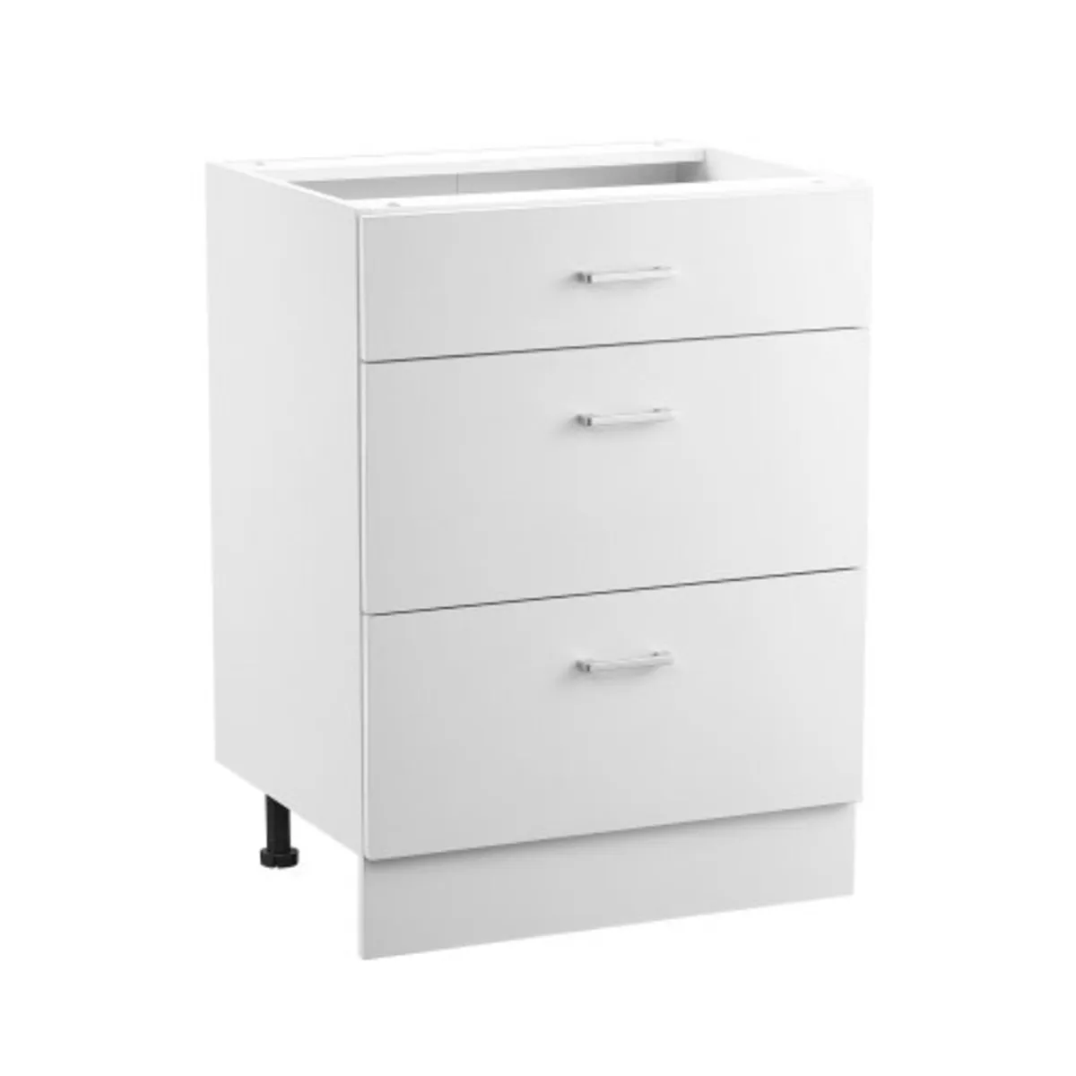 White Shaker Base Cabinet with 3 Drawers, 24-Inch - Image 1