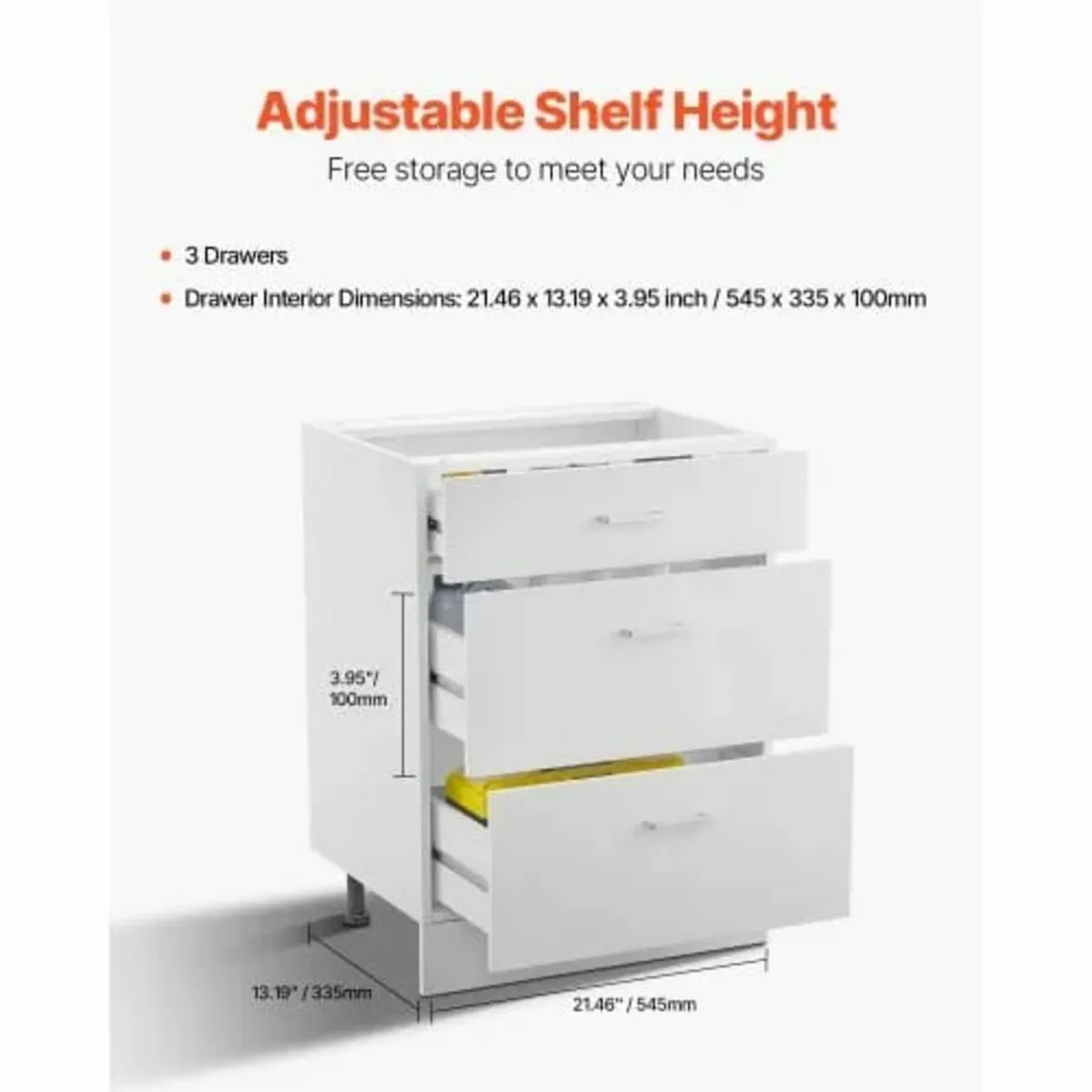 White Shaker Base Cabinet with 3 Drawers, 24-Inch - Image 4