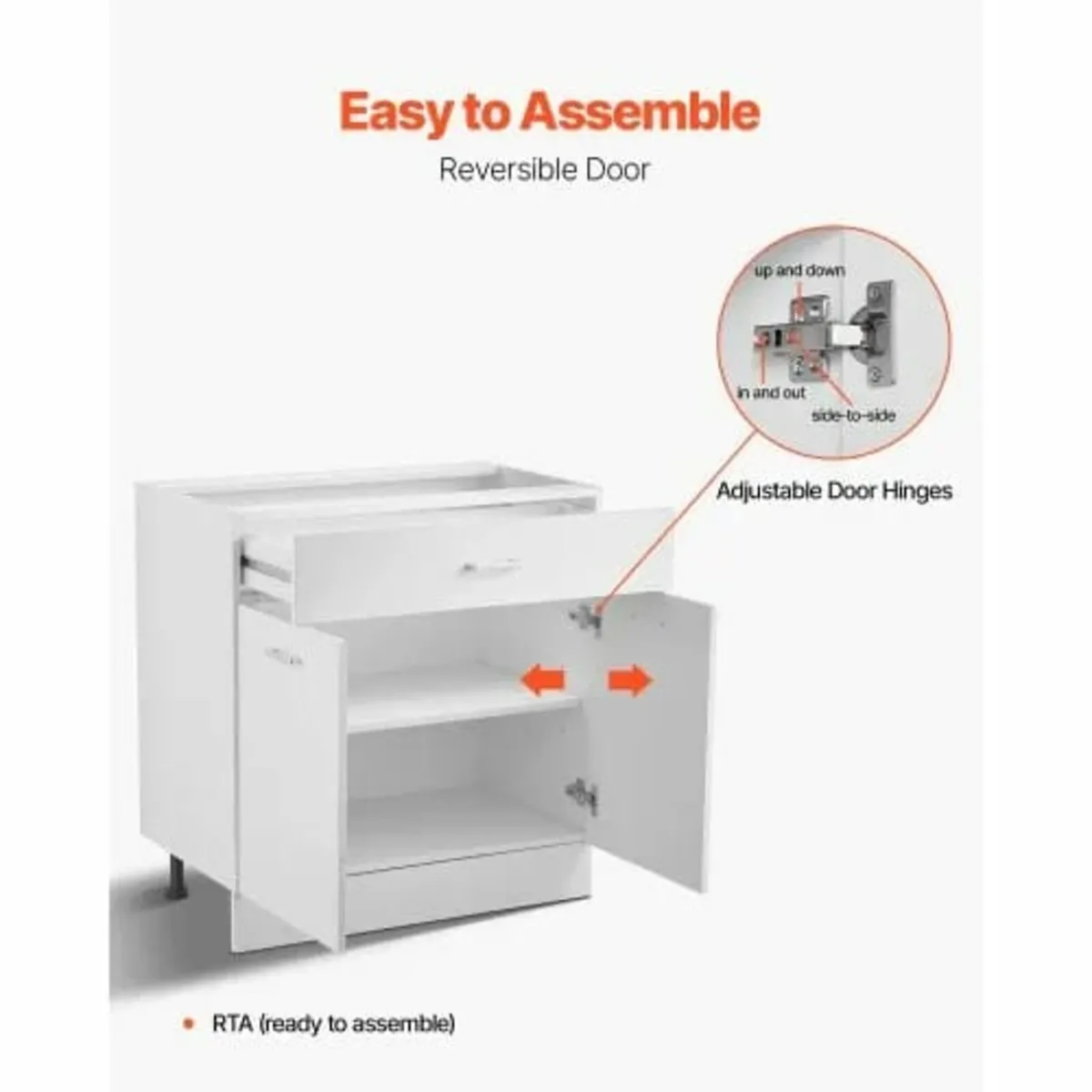 White Shaker Base Cabinet with Drawer, 31-Inch Una - Image 4