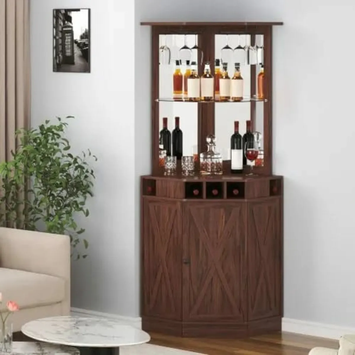 Corner Industrial Bar Cabinet, Wine Table for Liqu - Image 3