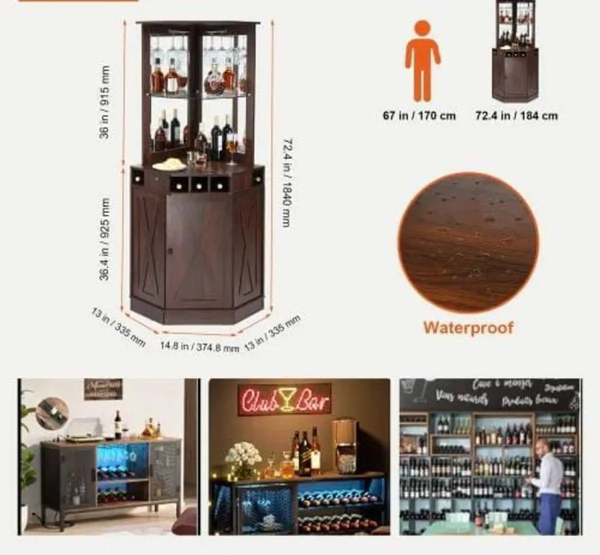 Corner Industrial Bar Cabinet, Wine Table for Liqu - Image 4