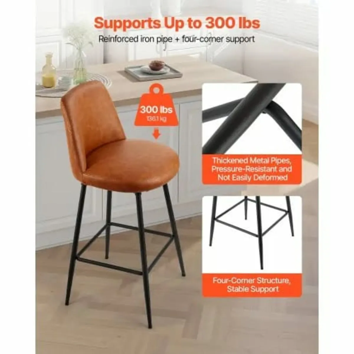Bar Stool Set of 2, 69cm Counter Height Swivel Sto - Image 2