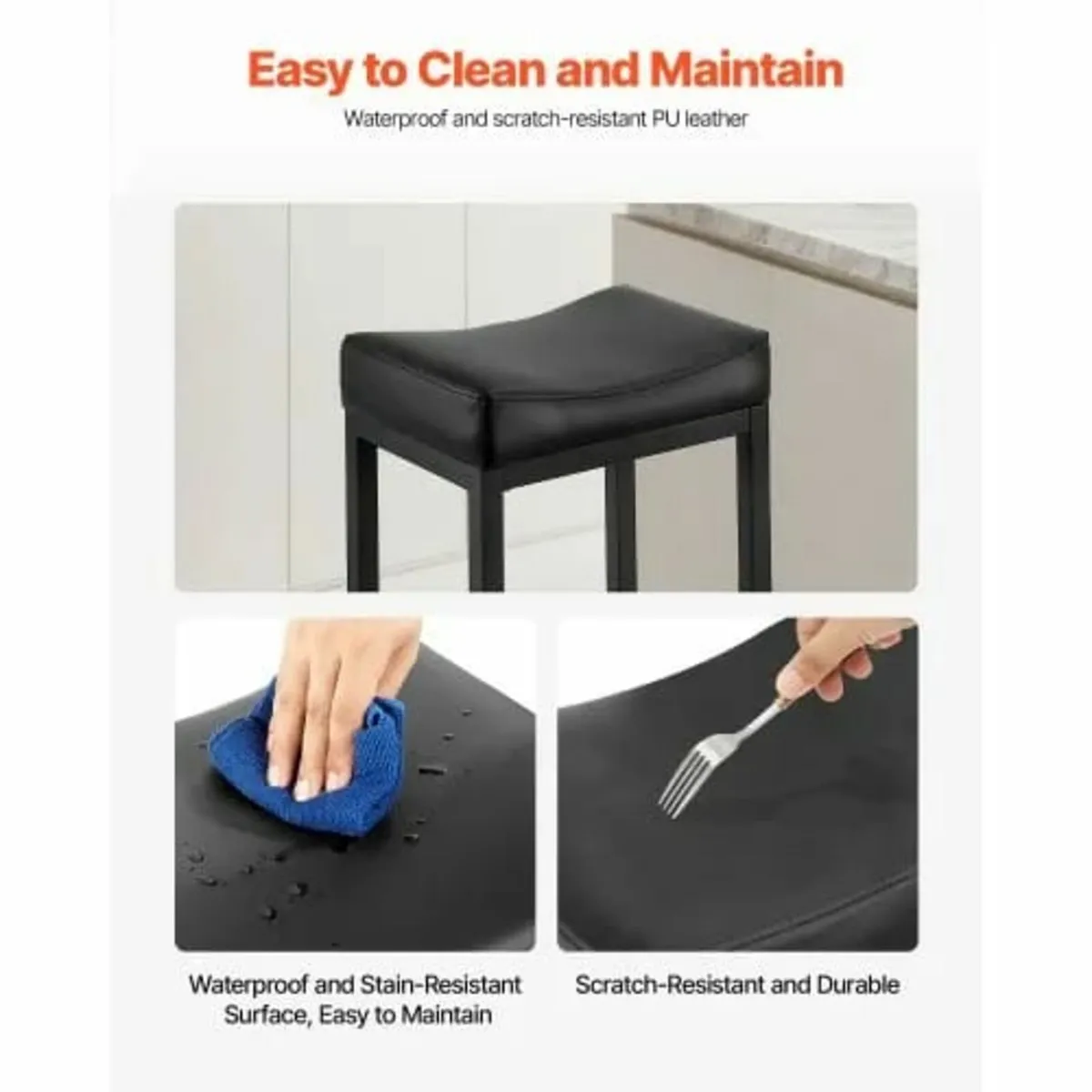 Bar Stool Set of 2, PU Leather Counter Height Stoo - Image 4