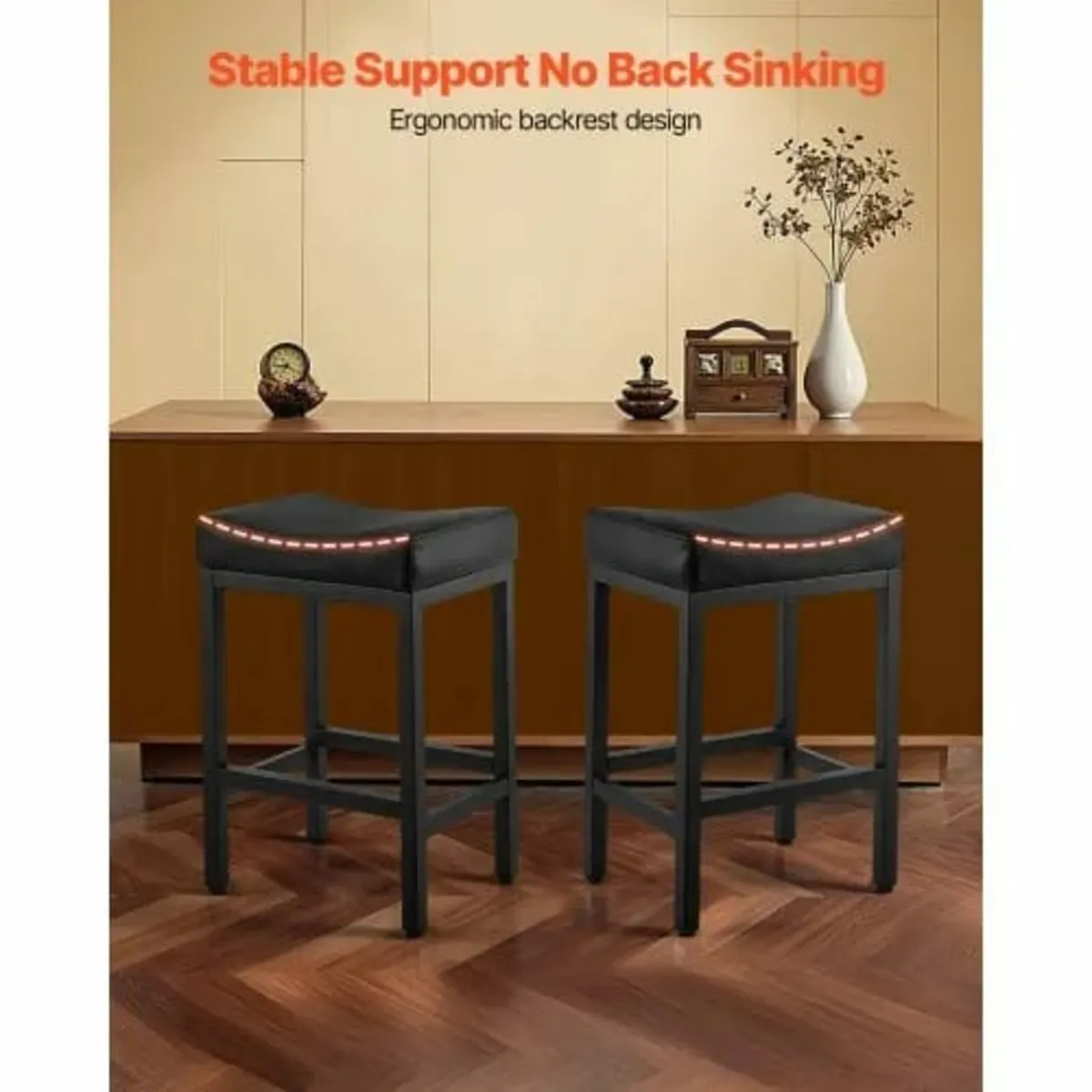 Bar Stool Set of 2, PU Leather Counter Height Stoo - Image 2