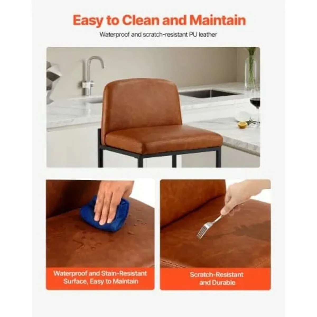 Bar Stool Set of 4, 68cm Counter Height Stools, Mo - Image 4